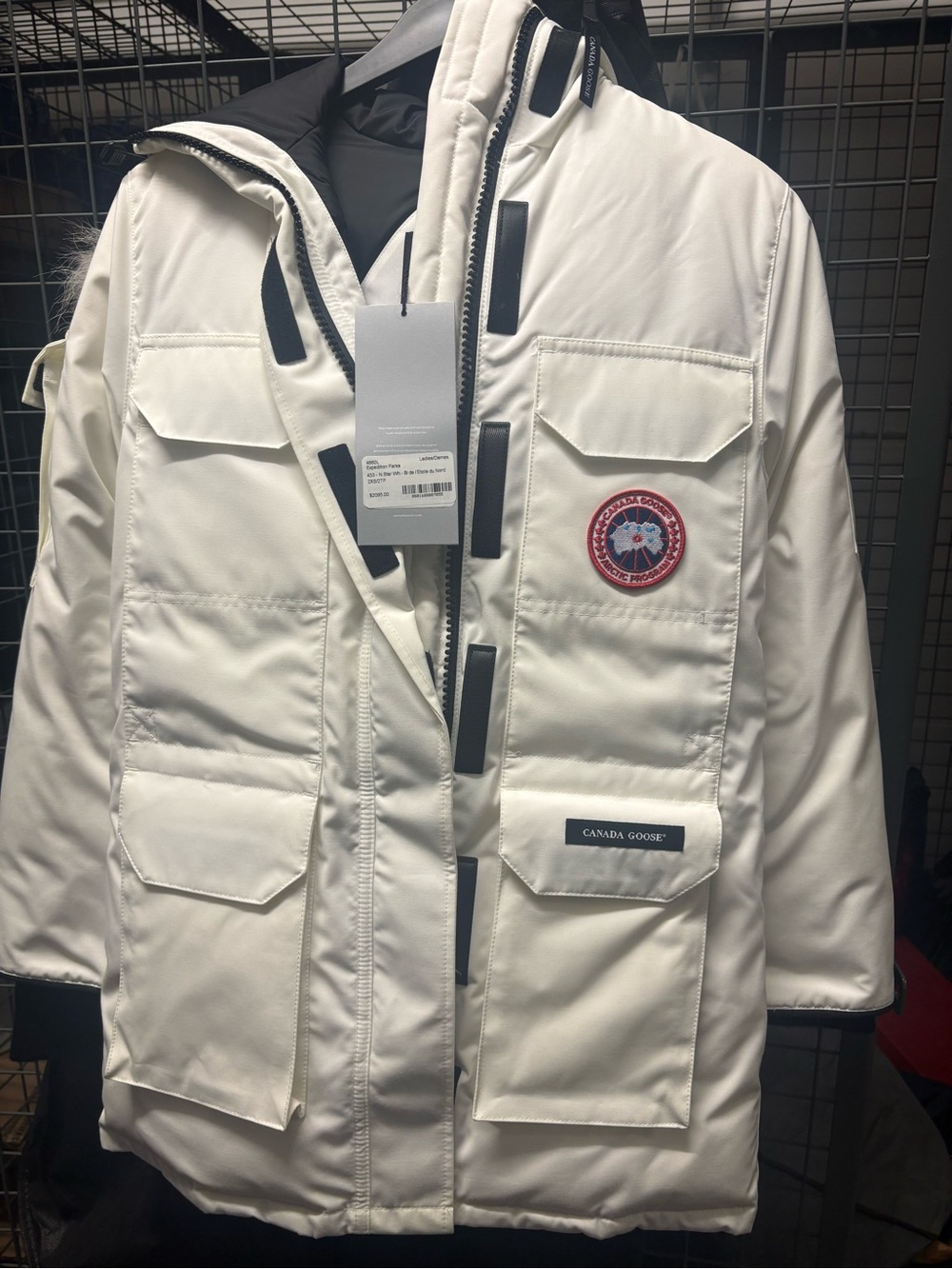Canada Goose White Men’s Down Puffer Parka with Red Logo Patch